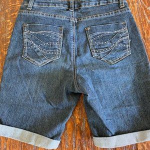 Salt Works NYC *Midrise Bermuda Shorts* Stretch DENIM Jeans *CRYSTAL Pockets * 2